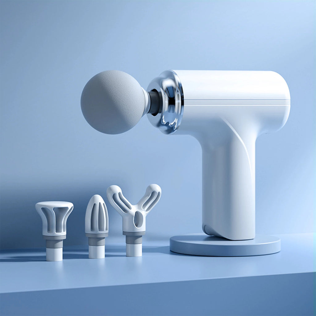 A Portable Electric Fascia Massage Gun, 4 Replaceable Massage Heads, 6-Speed Mode Adjustment, Deep Tissue Impact Muscles, Reliev