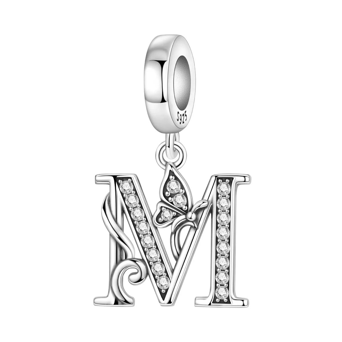 Original 925 Sterling Silver CZ Zircon Butterfly A-Z 26 Letter Charms Alphabet Beads Pendant Fit Bracelet Necklace DIY Jewelry