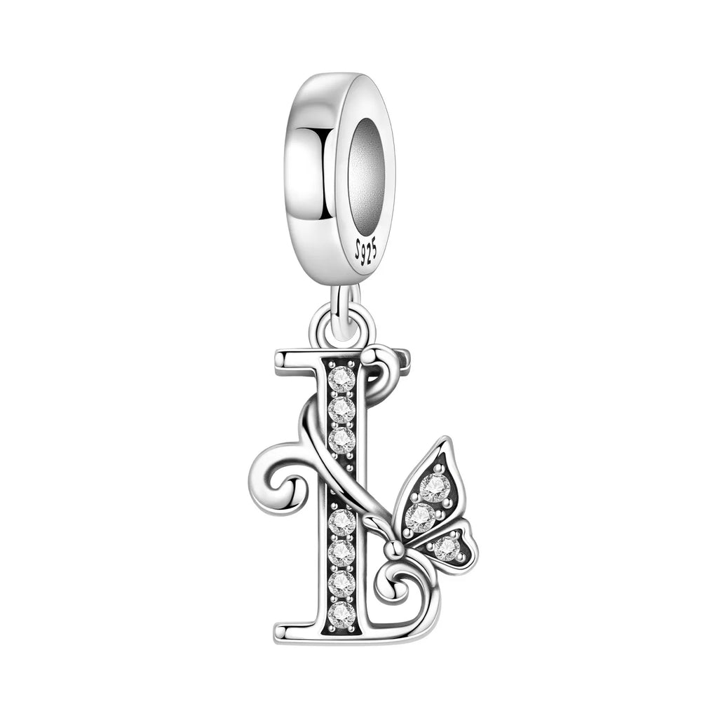 Original 925 Sterling Silver CZ Zircon Butterfly A-Z 26 Letter Charms Alphabet Beads Pendant Fit Bracelet Necklace DIY Jewelry