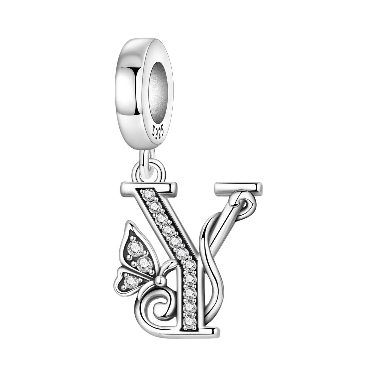Original 925 Sterling Silver CZ Zircon Butterfly A-Z 26 Letter Charms Alphabet Beads Pendant Fit Bracelet Necklace DIY Jewelry
