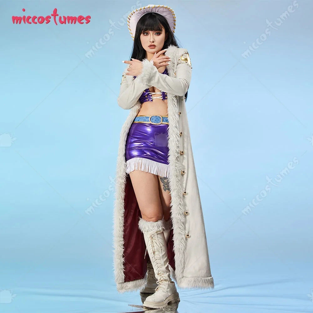 Miccostumes Women's Anime Cosplay Costume Bra and Miniskirt with Long Coat and Hat Halloween Cosplay Costumes