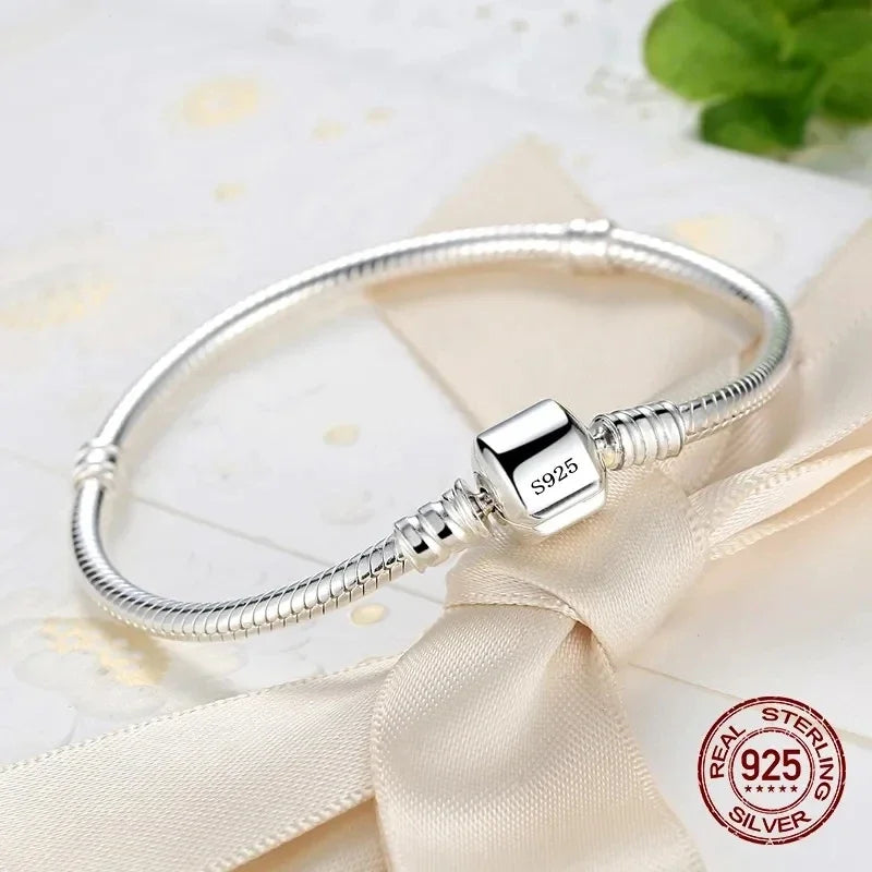 New Original Fine Jewelry 925 Sterling Silver Charm Bracelet Soft Smooth Snake Bone Bracelets for Women Man