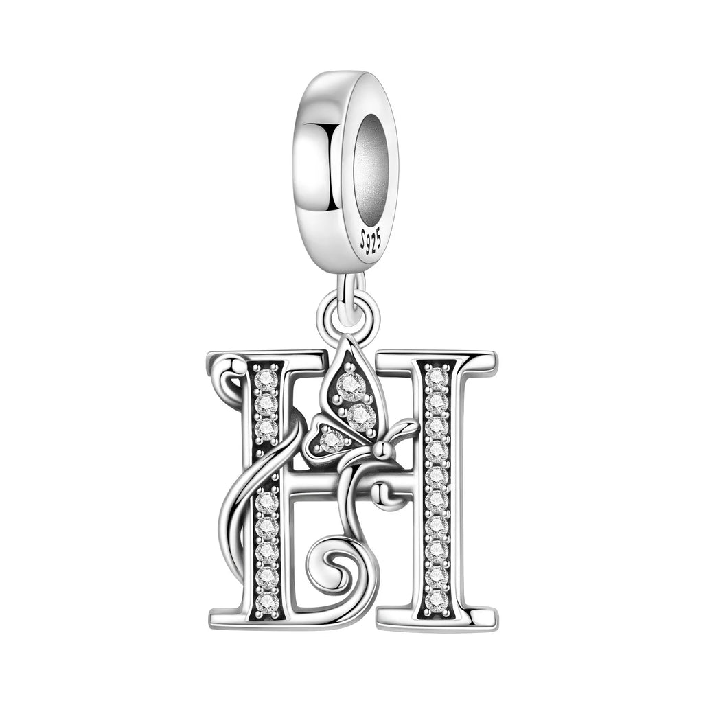 Original 925 Sterling Silver CZ Zircon Butterfly A-Z 26 Letter Charms Alphabet Beads Pendant Fit Bracelet Necklace DIY Jewelry