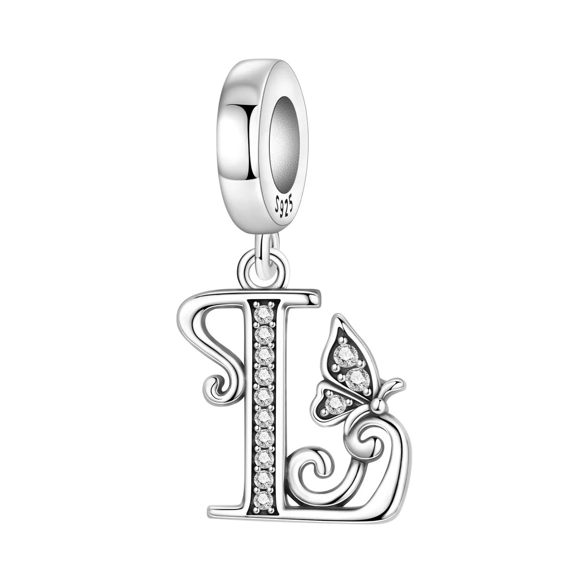 Original 925 Sterling Silver CZ Zircon Butterfly A-Z 26 Letter Charms Alphabet Beads Pendant Fit Bracelet Necklace DIY Jewelry