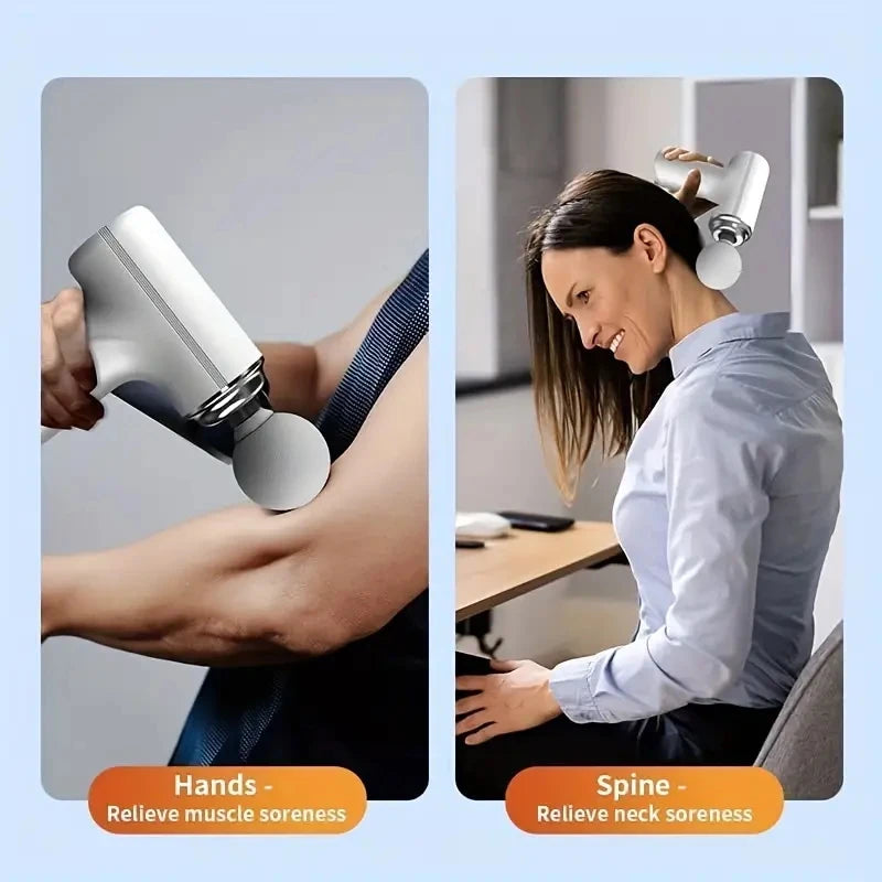 A Portable Electric Fascia Massage Gun, 4 Replaceable Massage Heads, 6-Speed Mode Adjustment, Deep Tissue Impact Muscles, Reliev