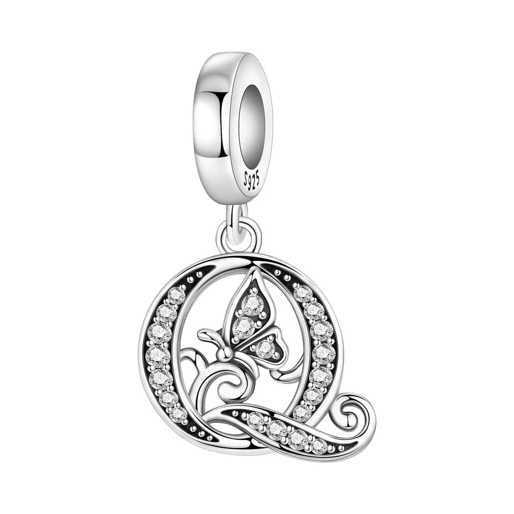 Original 925 Sterling Silver CZ Zircon Butterfly A-Z 26 Letter Charms Alphabet Beads Pendant Fit Bracelet Necklace DIY Jewelry