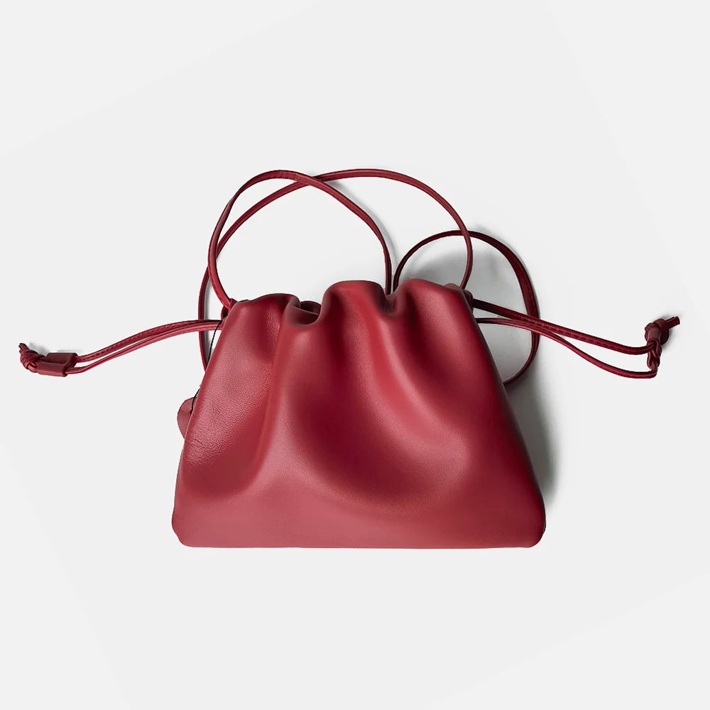Unique Design Underarm Bag Lamb Leather Cloud Drawstring Shoulder Crossbody Women Mini Handbag Purse Women's Bags Trend New In