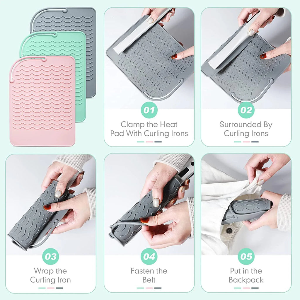 Heat Resistant Non-Slip Silicone Curling Iron Mat, Anti-Scald Durable Easy to Clean Portable Pad for Home Salon Travel Vanity Countertop Women Hair Stylists Flat Iron Hair Straightener Hot Styling Tool Accessory