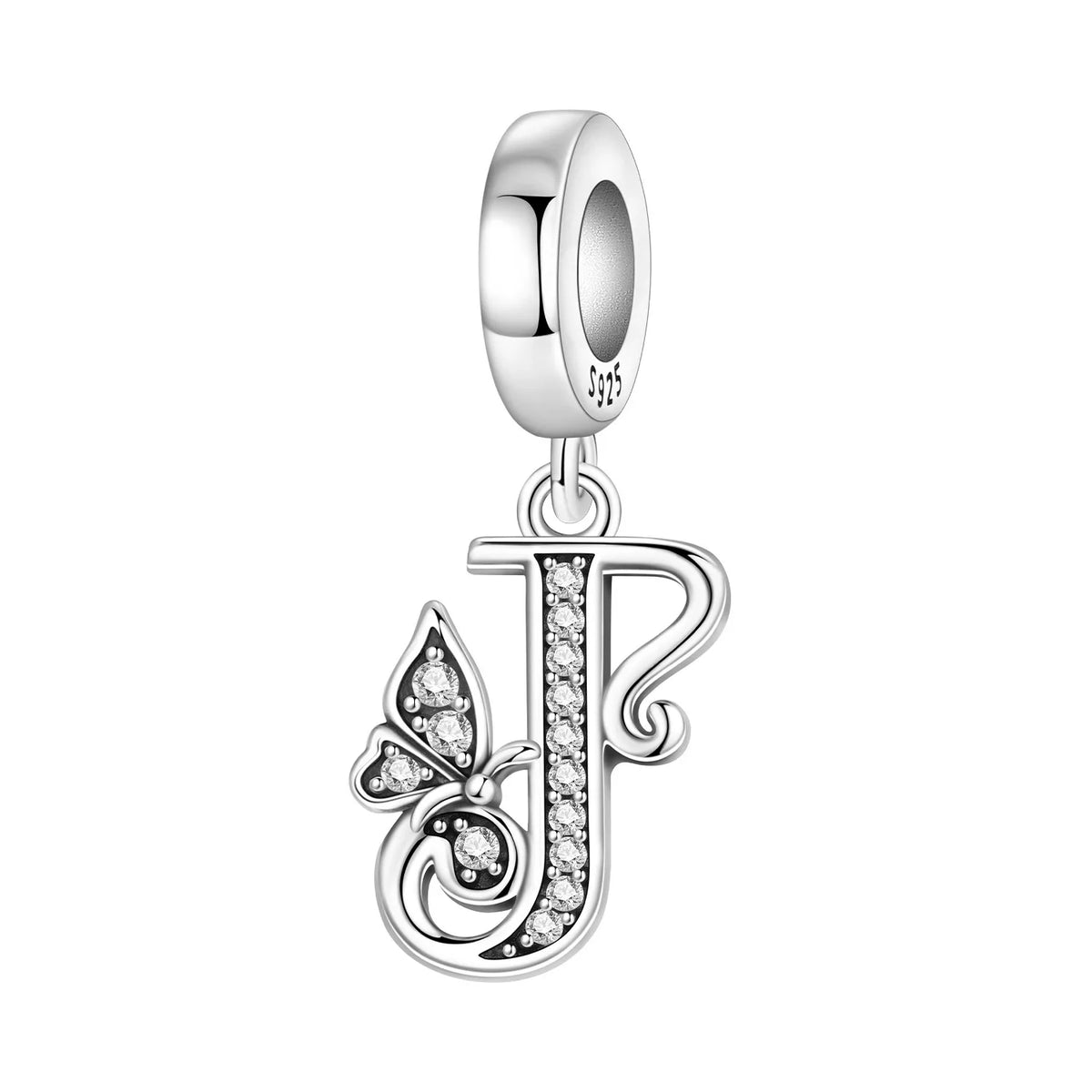 Original 925 Sterling Silver CZ Zircon Butterfly A-Z 26 Letter Charms Alphabet Beads Pendant Fit Bracelet Necklace DIY Jewelry