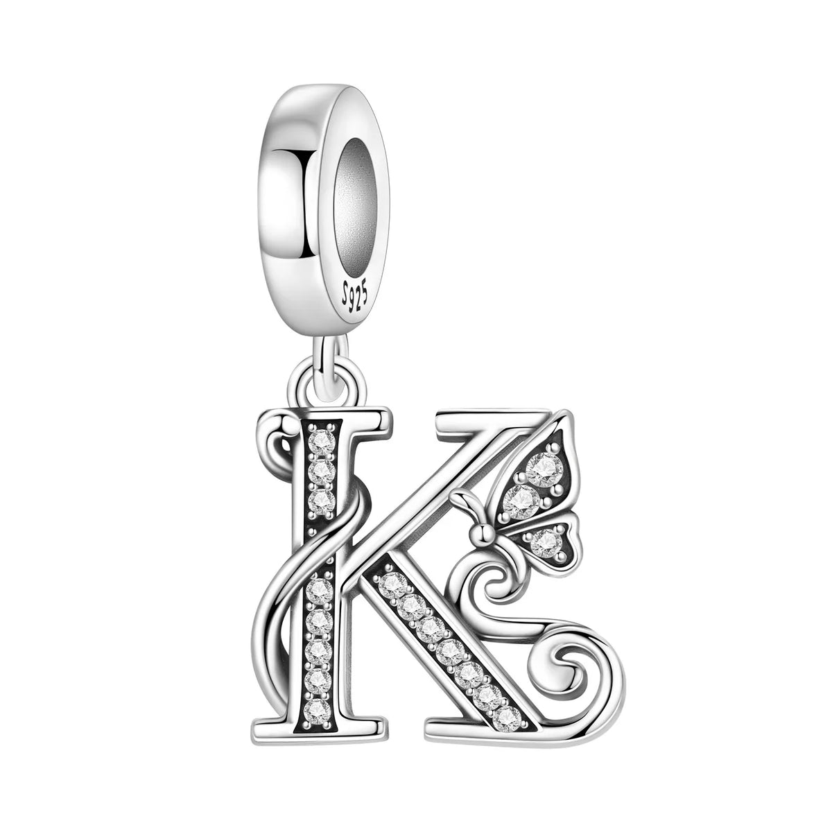 Original 925 Sterling Silver CZ Zircon Butterfly A-Z 26 Letter Charms Alphabet Beads Pendant Fit Bracelet Necklace DIY Jewelry