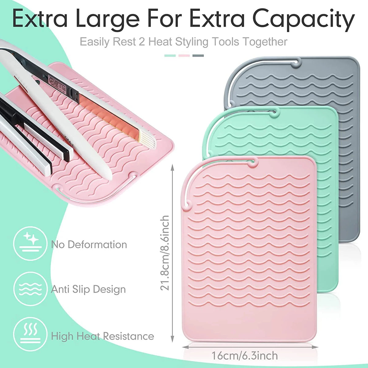 Heat Resistant Non-Slip Silicone Curling Iron Mat, Anti-Scald Durable Easy to Clean Portable Pad for Home Salon Travel Vanity Countertop Women Hair Stylists Flat Iron Hair Straightener Hot Styling Tool Accessory