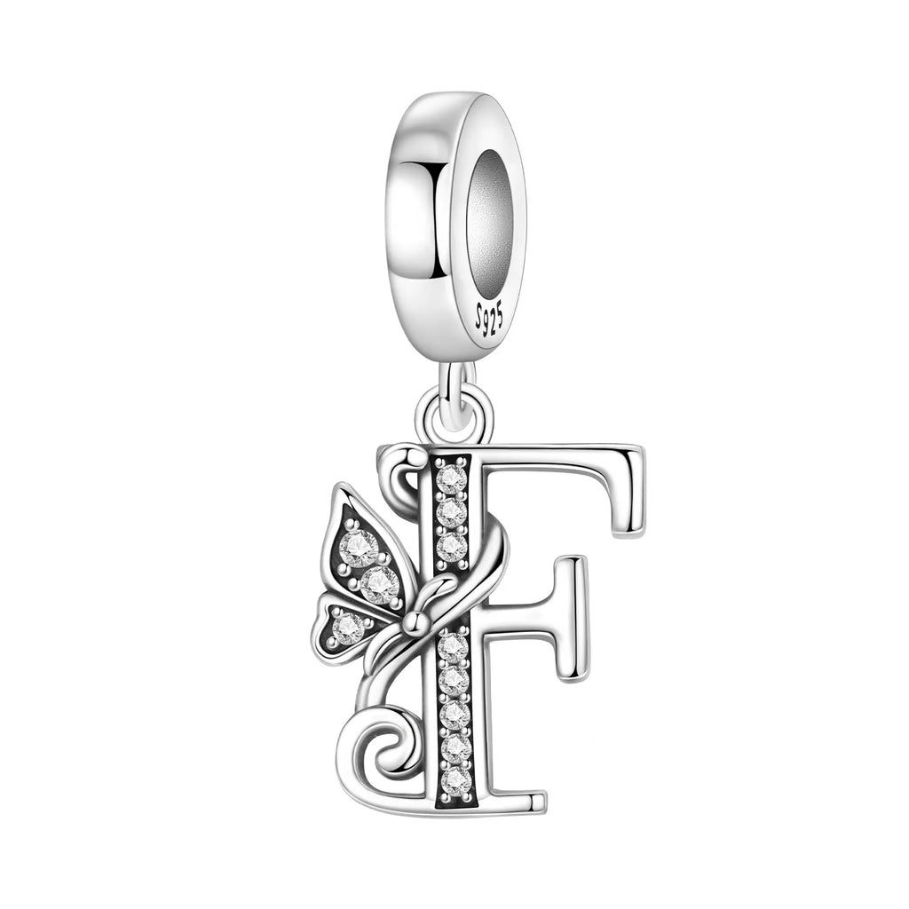 Original 925 Sterling Silver CZ Zircon Butterfly A-Z 26 Letter Charms Alphabet Beads Pendant Fit Bracelet Necklace DIY Jewelry