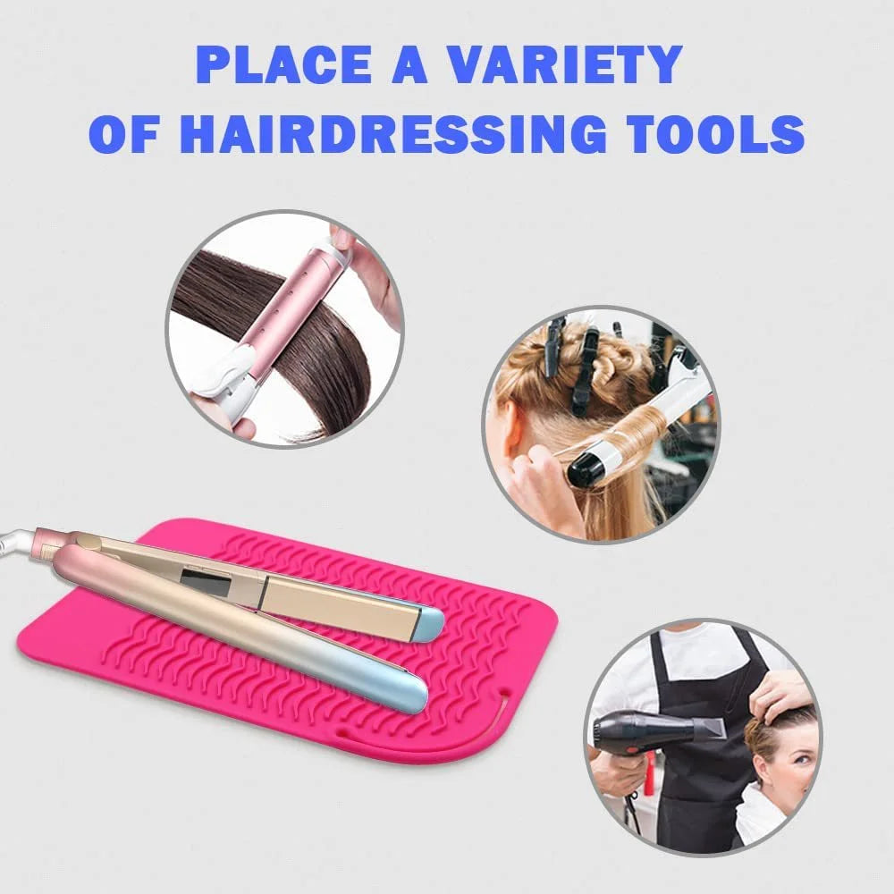 Heat Resistant Non-Slip Silicone Curling Iron Mat, Anti-Scald Durable Easy to Clean Portable Pad for Home Salon Travel Vanity Countertop Women Hair Stylists Flat Iron Hair Straightener Hot Styling Tool Accessory